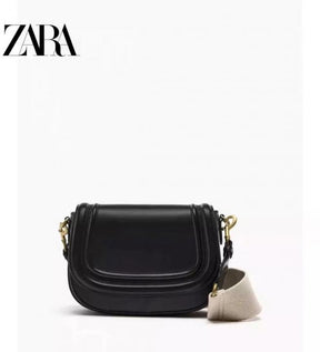 Zara  saddle  canvas  broad  strap  crossbody  bag  with  caryy  bag(black)