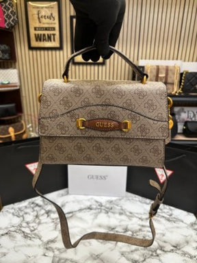 GUESS EMERA LOGO FLAP BAG PRINTED WITH BOX AND DUST BAG (KHAKI) 1004