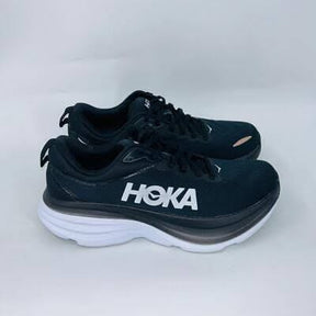 HOKA MENS BONDI 8 WHITEBLACK MESH COMFORTABLE ROBUST RUNNING SHOE