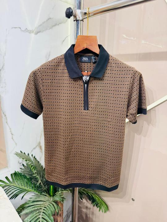 Sale.ZARA.IMPORTED.SOFT.JAQUARD.FABRIC.VERY.PREMIUM.HALF.ZIPPER.POLO.NECK.TSHIRT.