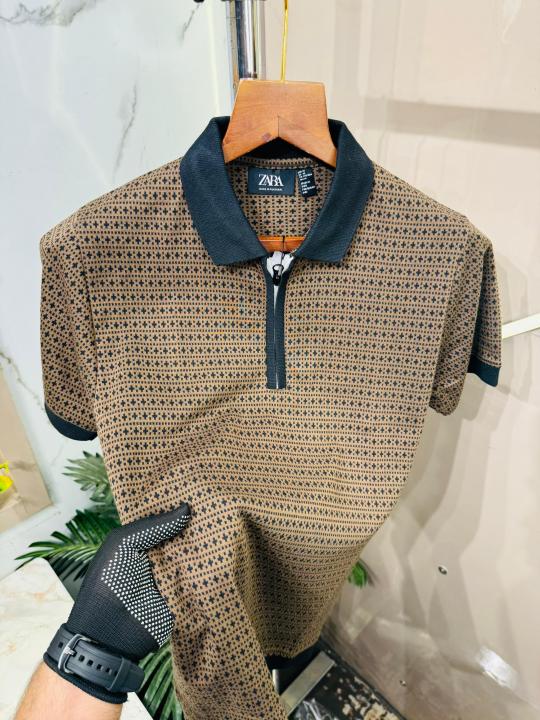 Sale.ZARA.IMPORTED.SOFT.JAQUARD.FABRIC.VERY.PREMIUM.HALF.ZIPPER.POLO.NECK.TSHIRT.