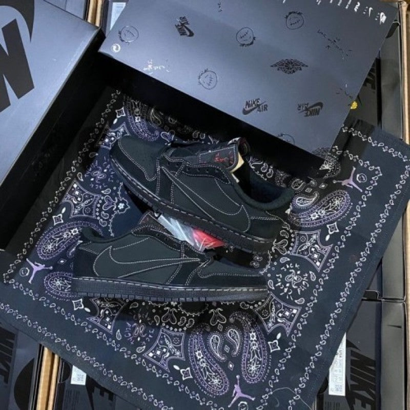 Travis Scott x Air Jordan 1 Low OG Black Phantom With Same Full Kit S Show In Image same Packing