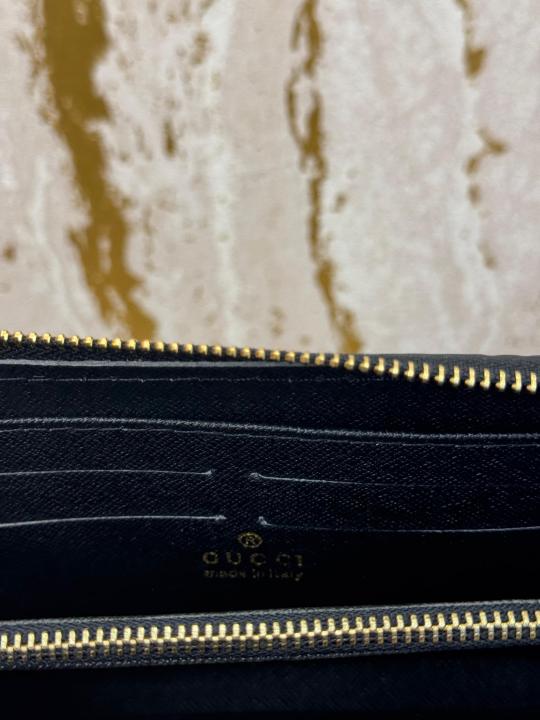 Gucc  i gg embossed long zipper wallet with box and dust bag (60017 black)