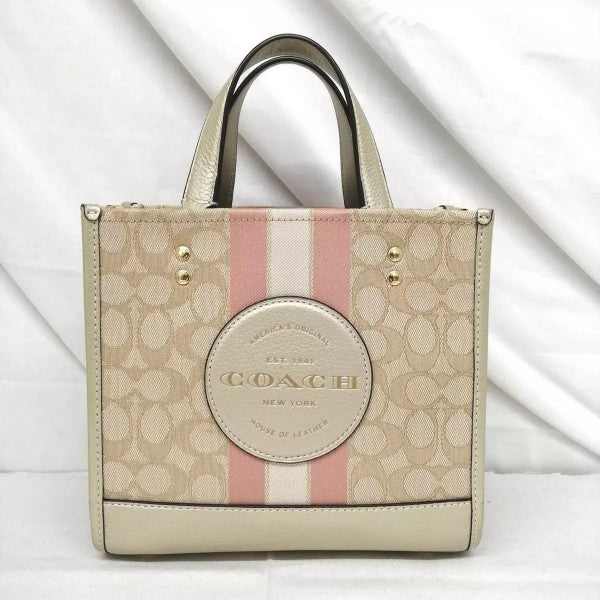 Coach  Dempsey  Tote  22  In  Signature  Jacquard  With  Stripe  And  Coach  Patch  With  OG  Box  &  Dust  Bag  (Pink 5638)