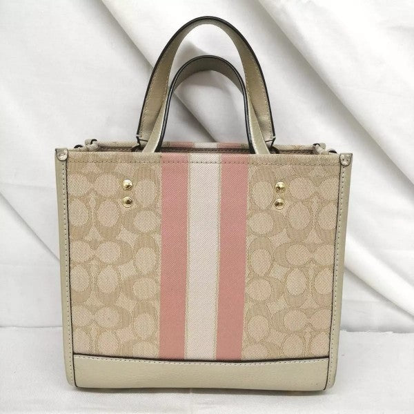 Coach  Dempsey  Tote  22  In  Signature  Jacquard  With  Stripe  And  Coach  Patch  With  OG  Box  &  Dust  Bag  (Pink 5638)