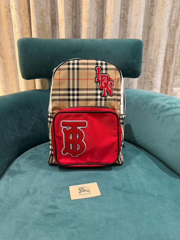 Burberry  Nylon  Check  TB  Logo  Rucksack  Unisex  Backpack  Rare  Plaid  With  Dust  Bag  B8890  Black