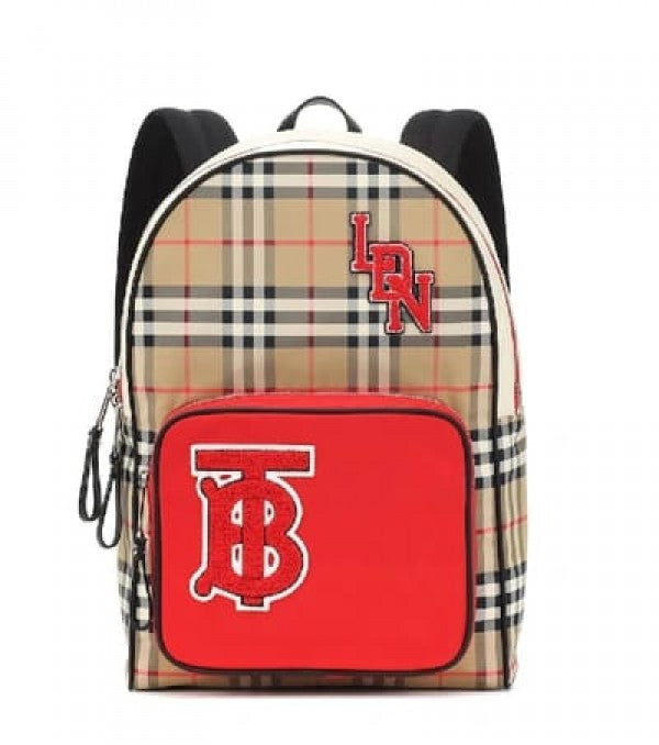Burberry  Nylon  Check  TB  Logo  Rucksack  Unisex  Backpack  Rare  Plaid  With  Dust  Bag  B8890  Black