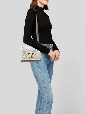 Louis  Vuitton  Embroidered  Twist  Logo  Premium  Double  Box  Bag  With  Shoulder  Strap  (45962 White  Grey)