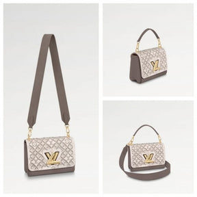 Louis  Vuitton  Embroidered  Twist  Logo  Premium  Double  Box  Bag  With  Shoulder  Strap  (45962 White  Grey)