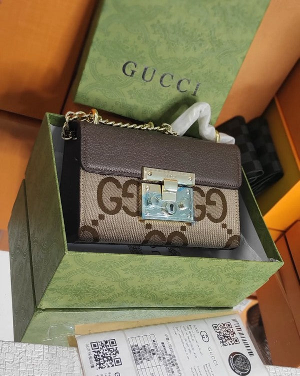 Gucci  GG  Supreme  Monogram  Small  Padlock  Shoulder  Bag  Black  Mystic  With  OG  Box  &  Dust  Bag  (409487  Brown)