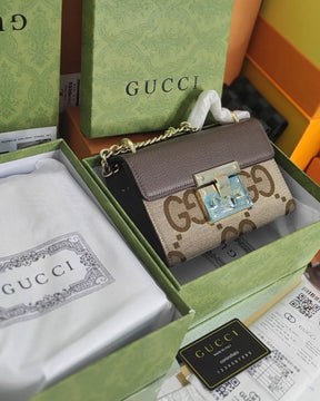 Gucci  GG  Supreme  Monogram  Small  Padlock  Shoulder  Bag  Black  Mystic  With  OG  Box  &  Dust  Bag  (409487  Brown)