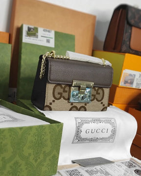 Gucci  GG  Supreme  Monogram  Small  Padlock  Shoulder  Bag  Black  Mystic  With  OG  Box  &  Dust  Bag  (409487  Brown)