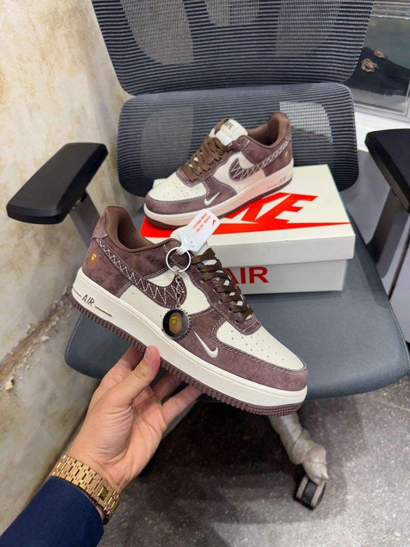 Bape X Nikkee Airforce 1 Beige Brown 1st Leather
