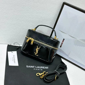 Ysl Saint Laurent Black Gaby Patent Leather Vanity Bag With OG Box & Dust Bag 77106 Mirror Black
