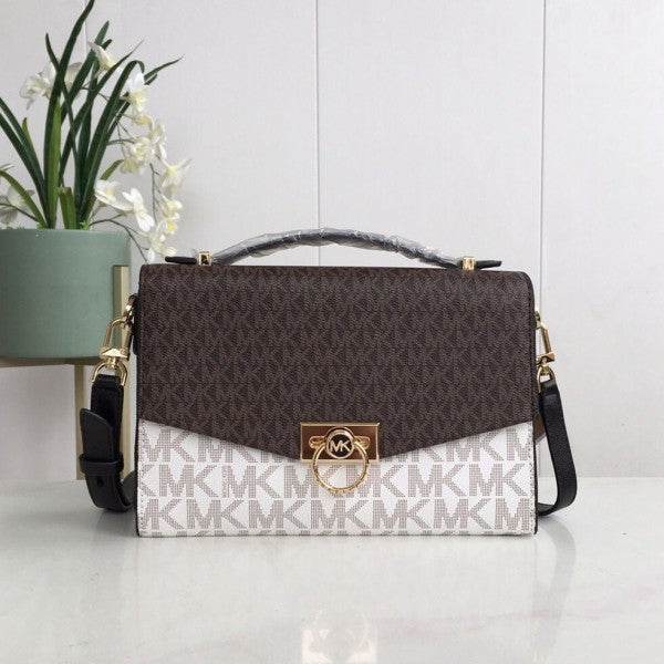 Michael  Kors  Hendrix  Logo  Cross Body  Bag  With  &  Dust  Bag  (3810  Coffee  White  Coffee)