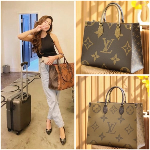Louis  Vuitton  LV  On  The  Go  Monogram  And  Monogram  Reverse  Premium  Leather  Tote  Bag  With  Dust  Bag  (Brown 43751)