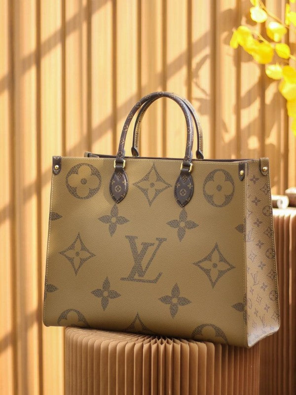 Louis  Vuitton  LV  On  The  Go  Monogram  And  Monogram  Reverse  Premium  Leather  Tote  Bag  With  Dust  Bag  (Brown 43751)