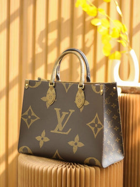 Louis  Vuitton  LV  On  The  Go  Monogram  And  Monogram  Reverse  Premium  Leather  Tote  Bag  With  Dust  Bag  (Brown 43751)