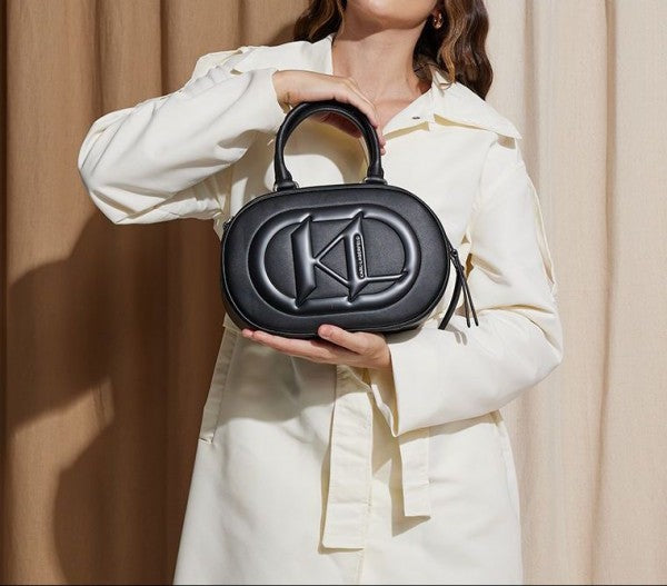 Karl lagerfeld textured detailed top handle bag with dust bag(k670 black)
