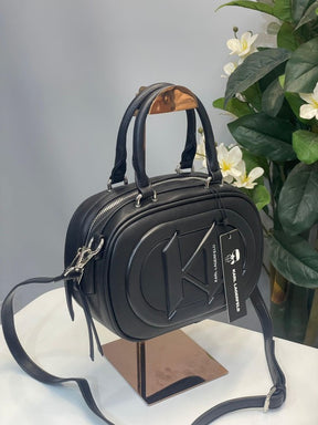 Karl lagerfeld textured detailed top handle bag with dust bag(k670 black)