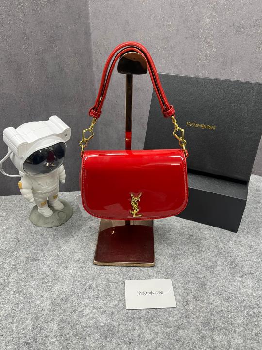 Ysl Saint Laurent Voltaire Top Handle In Patent Leather Red 517