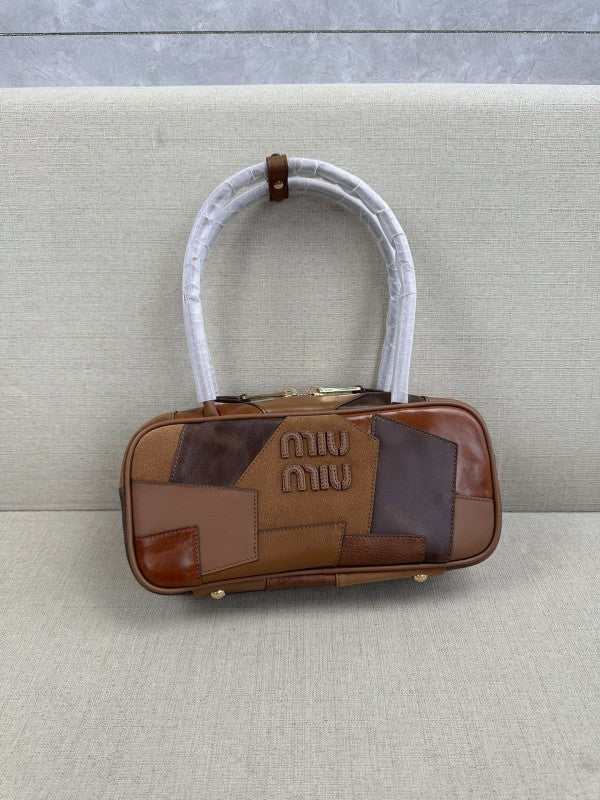 Miu Miu Versatile Long Handle Brown Leather Shoulder Bag With Dust Bag 502 Brown