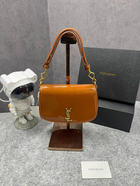 Ysl Saint Laurent Voltaire Top Handle In Patent Leather Brown 517