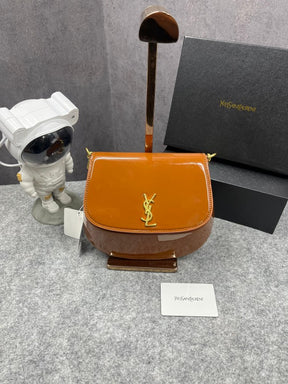 Ysl Saint Laurent Voltaire Top Handle In Patent Leather Brown 517