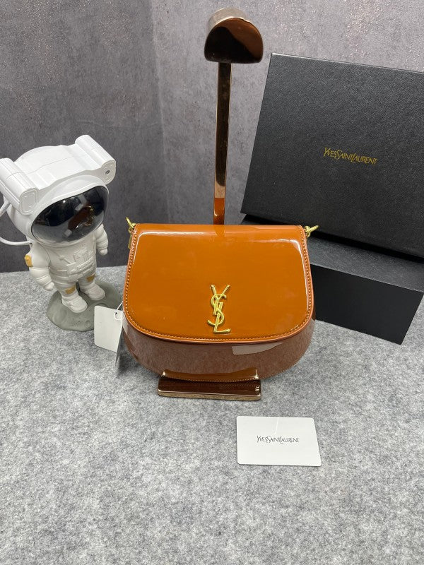Ysl Saint Laurent Voltaire Top Handle In Patent Leather Brown 517
