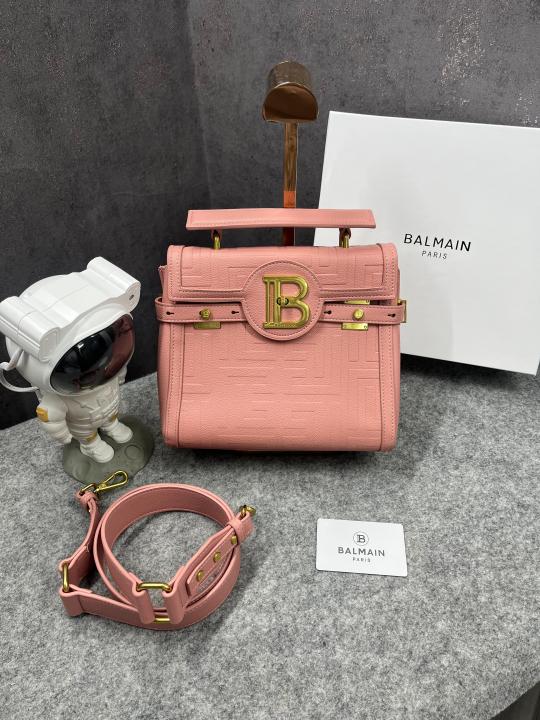 Balmain  B Buzz  23  Leather  Tote  Bag  With  OG  Box  &  Dust  Bag  Litchi  Grain  Pink