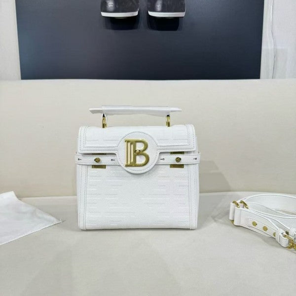 Balmain  B Buzz  23  Leather  Tote  Bag  With  OG  Box  &  Dust  Bag  Litchi  Grain  White