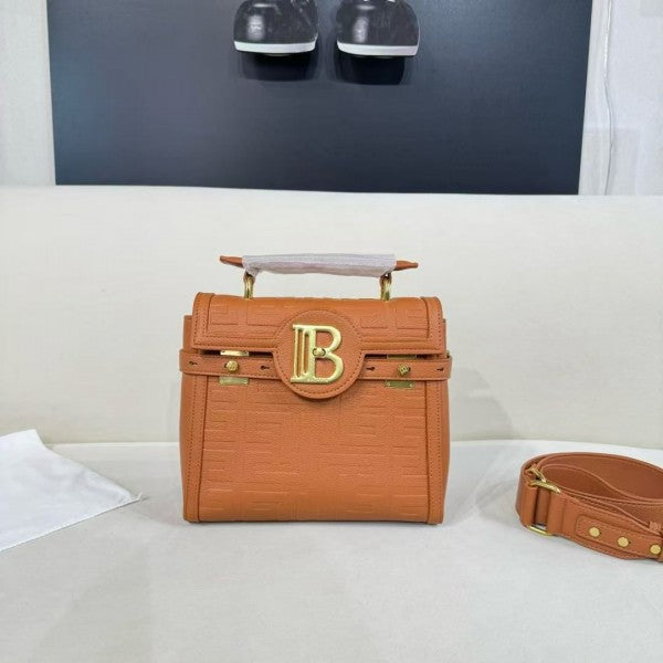 Balmain  B Buzz  23  Leather  Tote  Bag  With  OG  Box  &  Dust  Bag  Litchi  Grain  Brown