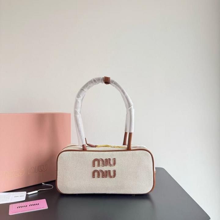 Miu Miu Beau Leather Canvas Brown Top Handle Bag With Dust Bag Canvas Brown 502 1