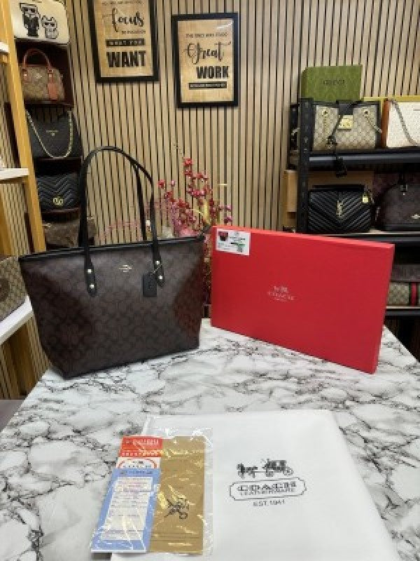 COAC  H TOTE SLING WITH ORIGINAL BOX AND DUST BAG (coffee)