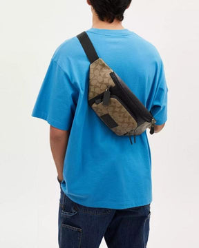 Coach  Unisex  Waist  Pouch  Track  Belt  Bag  Signature  Canvas  Gunmetal  Lock  With  Dust  Bag  (G1130  Apricot)