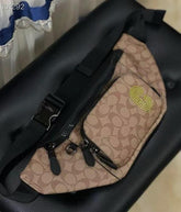 Coach  Unisex  Waist  Pouch  Track  Belt  Bag  Signature  Canvas  Gunmetal  Lock  With  Dust  Bag  (G1130  Coffee)