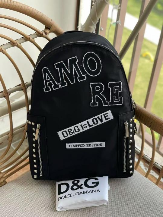 Dolce  &  Gabbana  Nylon  Black  Stud  Embroidery  Unisex  Backpack  With  Dust  Bag  DG11  Black