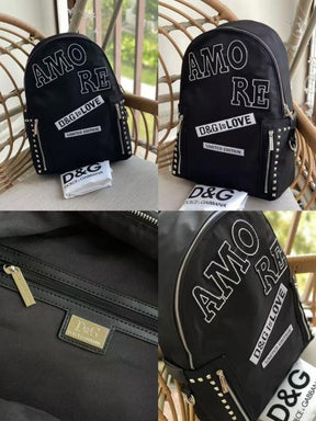 Dolce  &  Gabbana  Nylon  Black  Stud  Embroidery  Unisex  Backpack  With  Dust  Bag  DG11  Black