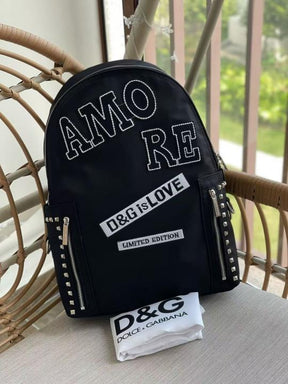Dolce  &  Gabbana  Nylon  Black  Stud  Embroidery  Unisex  Backpack  With  Dust  Bag  DG11  Black