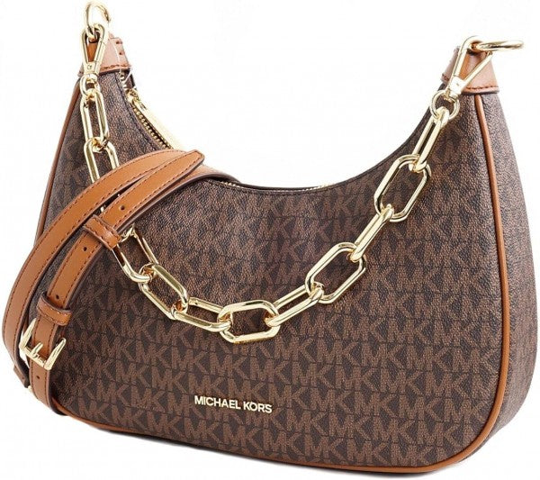 Michael Michael Kors Cora Medium Signature PVC Zip Pouchette Crossbody Bag Brown with box & carry bag 69
