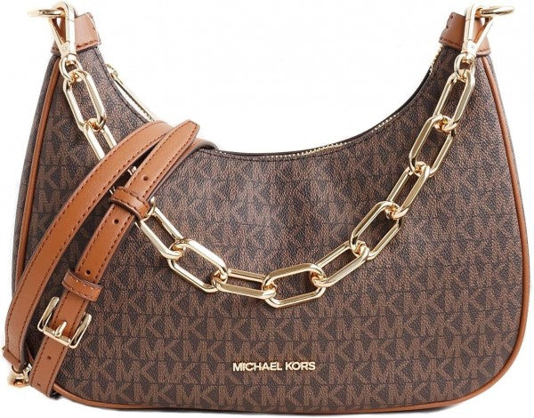 Michael Michael Kors Cora Medium Signature PVC Zip Pouchette Crossbody Bag Brown with box & carry bag 69