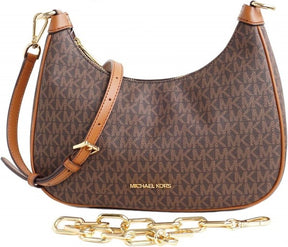 Michael Michael Kors Cora Medium Signature PVC Zip Pouchette Crossbody Bag Brown with box & carry bag 69