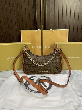 Michael Michael Kors Cora Medium Signature PVC Zip Pouchette Crossbody Bag Brown with box & carry bag 69