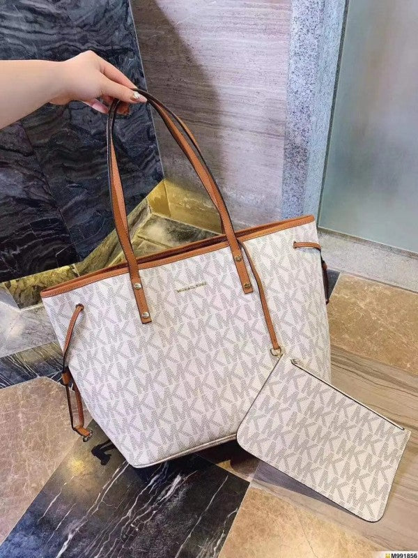 Michael  Kors  MK Voyager Tote Bag With Side Pocket & Dust Bag (Beige Brown 2003)