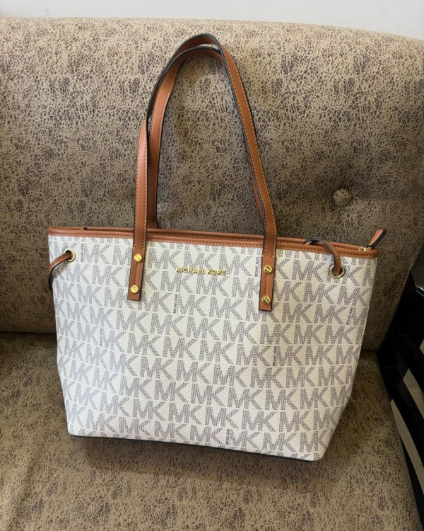 Michael  Kors  MK Voyager Tote Bag With Side Pocket & Dust Bag (Beige Brown 2003)