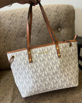 Michael  Kors  MK Voyager Tote Bag With Side Pocket & Dust Bag (Beige Brown 2003)