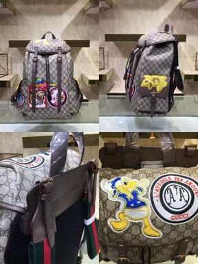 Gucci  GG  Supreme  Donald  Duck  Premium  Quality  Backpack  With  Dust  Bag  G460029  Brown
