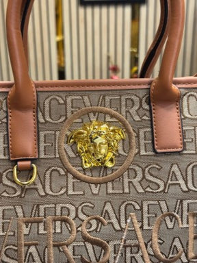 VERSACE LA MEDUSA HAND BAG WITH BOX AND DUST BAG INCLUDING CARRY BAG (BROWN)
