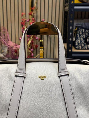 FEND  I LEATHER BOWLING HANDBAG WITH SLING PREMIUM QUALITY WITH DUST BAG (WHITE)