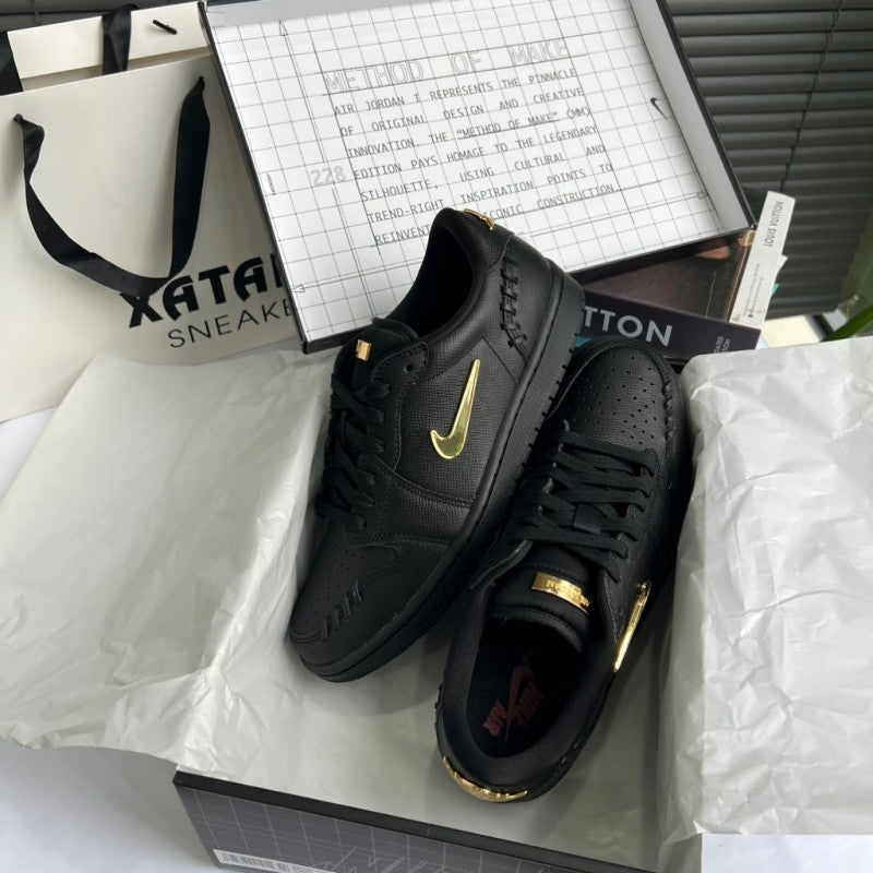 Nikee Air Jordan Retro 1 "Make Black Metallic Gold" #135